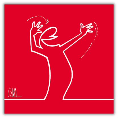 Quadro 'MrLINEA, let's sing and dance' di Cavandoli, raffigurante il personaggio in una pose che invita al canto e alla danza.